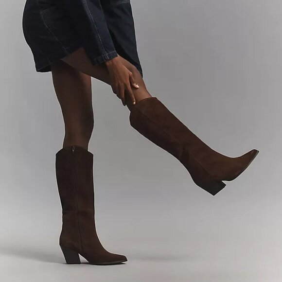 Like new Seychelles Begging You Boot in Cognac Suede leather knee heeled cowboy - Picture 3 of 9